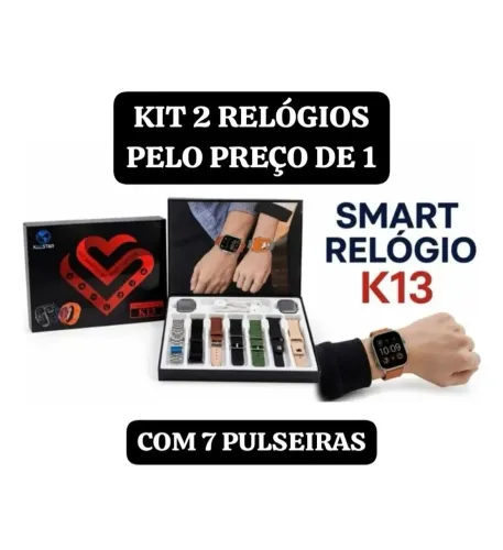 Kit 2 Smartwatch K13 Com 7 Pulseiras 45mm e 49mm Série 10 Série Ultra Combo Relógio