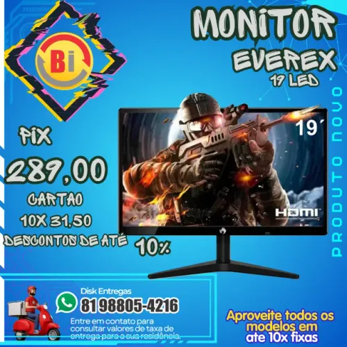 Monitor 19 Polegada Led Hd 60hz Vx190x Pc Jogo Everex Em ate 10x Fixas 