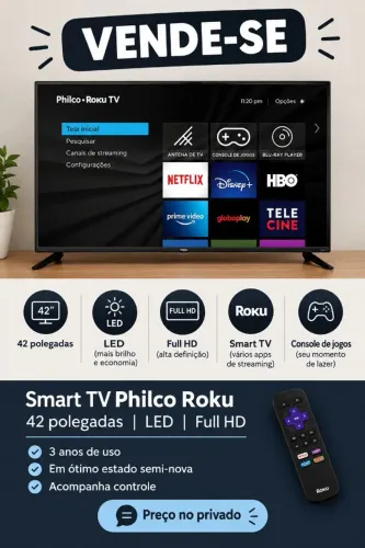 Tv LED 42 polegadas PHILCO Roku FULL HD