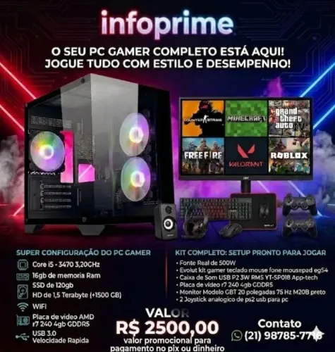 Pc Gamer Novo Lacrado, Core i5 com 16gb de ram com SSD + HD Placa De video 4gb DDR5