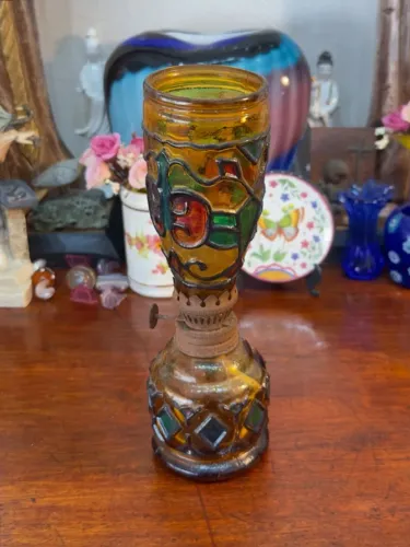 Rara Lamparina a Querosene Vitral