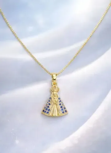 Colar Feminino Nossa Senhora Aparecida + Brinco Dourado.  Semi Jóias 100% hipoalergênicas!