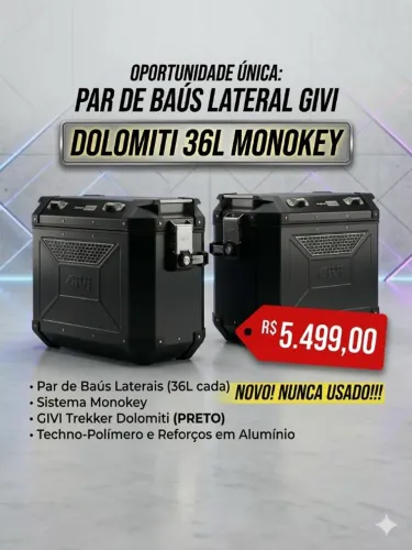 PAR DE BAÚS, LATERAL, GIVI, MODELO TREKKER DOLOMITI 36L, SISTEMA MONOKEY
