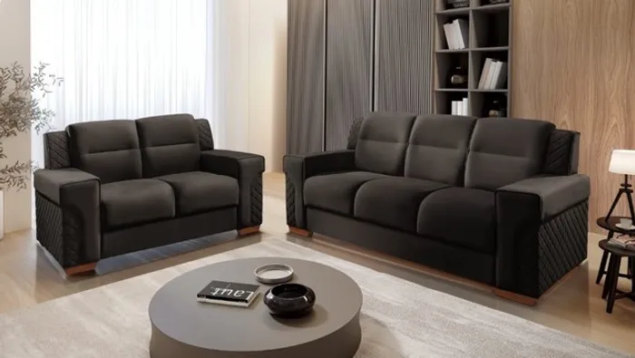 Sofá 680 3 e 2 lugares Veludo Preto Até 12x - Frete Grátis