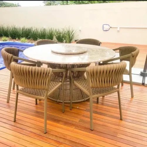 CONJUNTO MESA 6 CADEIRAS - TAMPO DE MARMORE