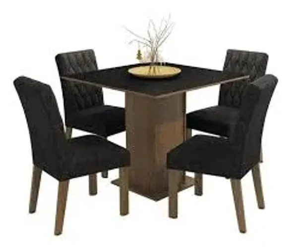 Mesa de Jantar 90x90cm 4 cadeiras Preto