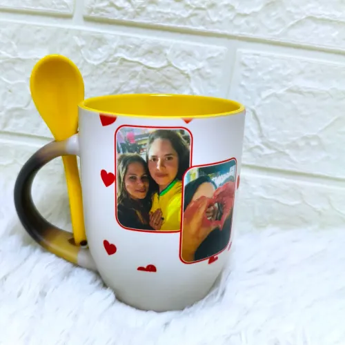 Caneca Mágica Com Colher Alça e fundo Colorido 