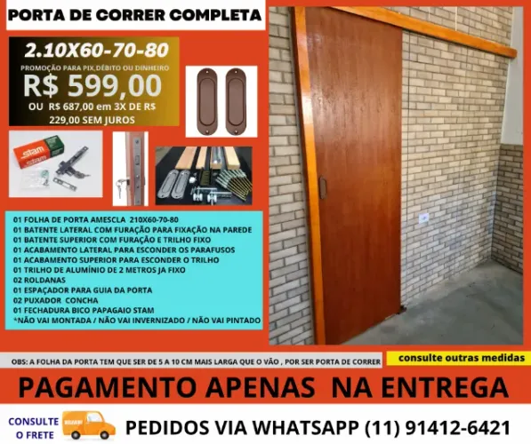 kit de porta de correr com fechadura e puxador cod plz