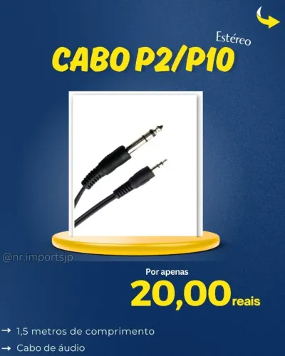 Cabo P2 para P10 Estéreo - 1,5 Metro