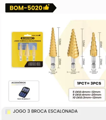 Kit 3 broca escalonada bomvink