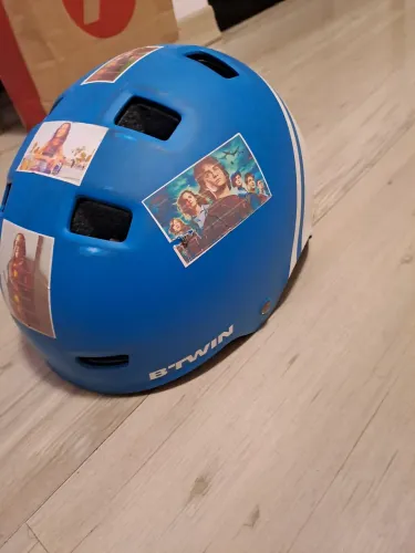 Capacete de Ciclismo B'Twin Azul com Adesivos