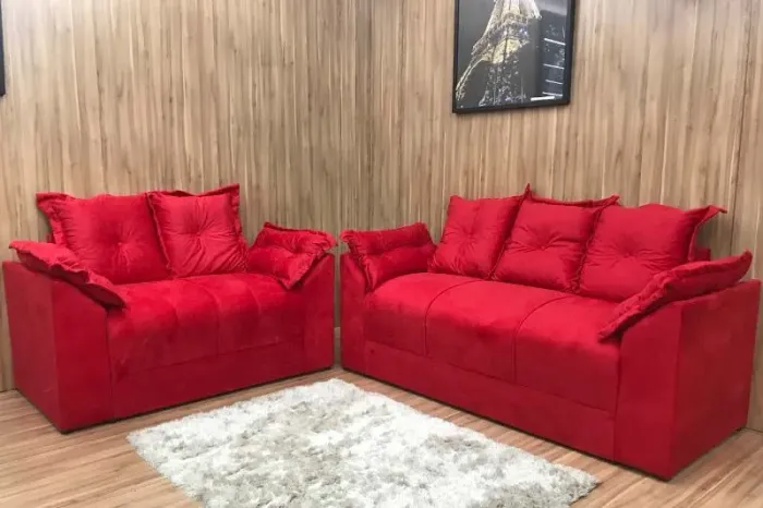 Cinjunto de Sofá 2 e 3 Lugares Suede Vermelho