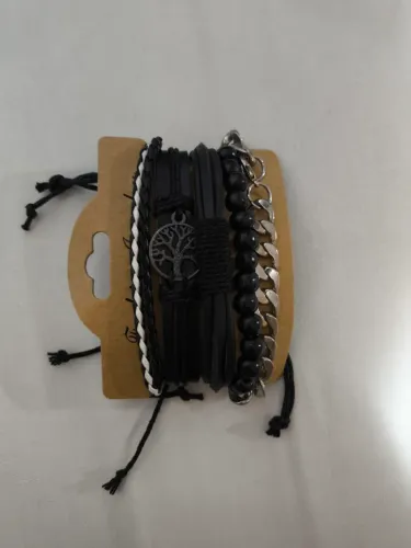 Kit de 5 pulseiras masculinas em couro