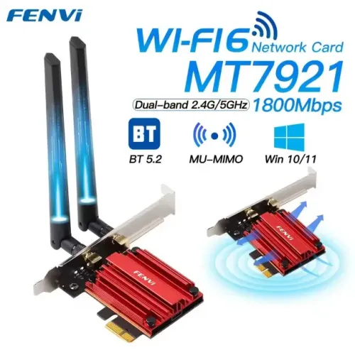Placa de Rede Wireless FENVI FV-AX1800: Wi-Fi 6, 1800Mbps, Bluetooth 5.2, Dual Band PCIe