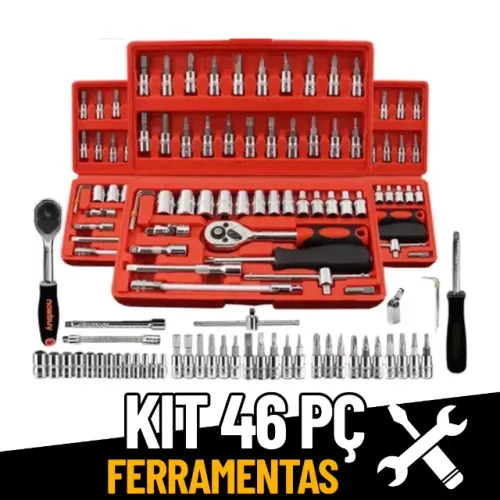 Kit Chaves Soquete Catraca Reversível 46 Pçs Maleta Aço Vanádio _ FE178