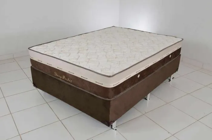 Cama casal molas ensacadas - Marrom com bege