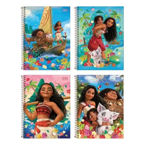 CADERNO ESPIRAL CAPA DURA 80 FOLHAS MOANA 2 26 TILIBRA  (Pacote com 4 cadernos)