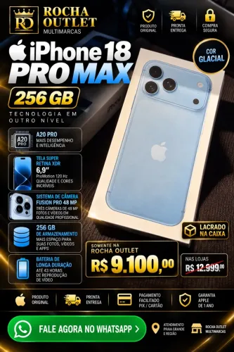 iPhone 18 pro max , 256 gb lacrado ! Um ano garantia Apple.