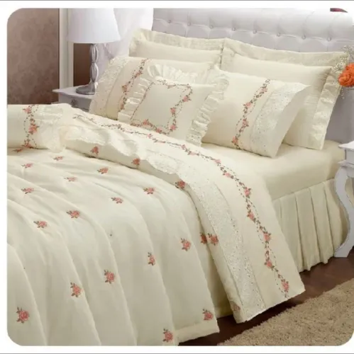 Kit 10 Peças Bouquet Cama Completo Cobre Leito + Jogo de Lençol Algodão Casal Enxoval Pr