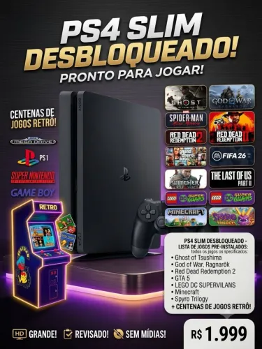 PlayStation 4 Slim Desbloqueado + Vários Jogos + Emuladores Retrô