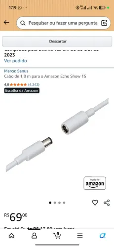 Cabo de 1,8m para Amazon Echo Show 15