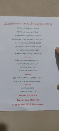 Equipamentos de sublimação 