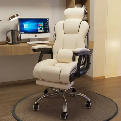 Cadeira de Escritório Presidente Ergonômica Reclinável Estofada Branca