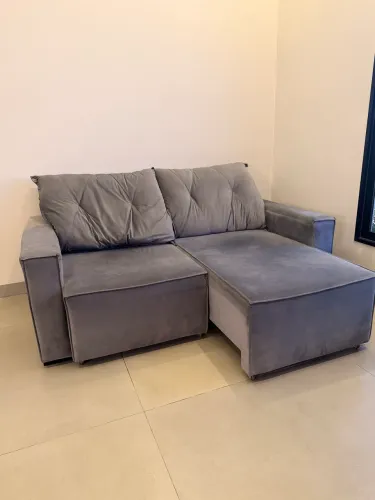 Sofá Retrátil 1,80 m Cinza Aveludado - Excelente Estado