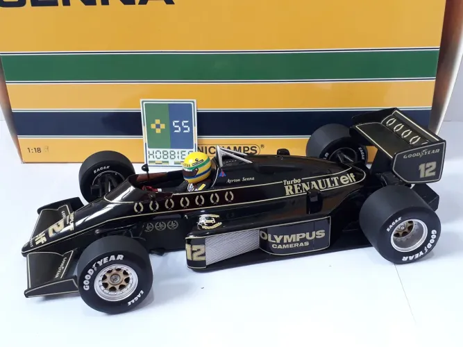 Miniatura Carro Fórmula F-1 Minichamps 1/18 Lotus-Renault 97T N° 12 "Ayrton Senna" 1985