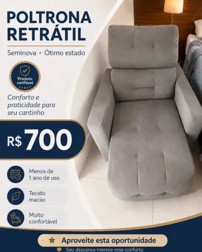 Poltrona Retrátil Reclinável Alba Yescasa Cinza