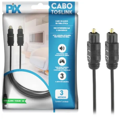 Cabo Óptico Toslink 1m e 3m Pix *ENTREGA GRÁTIS*