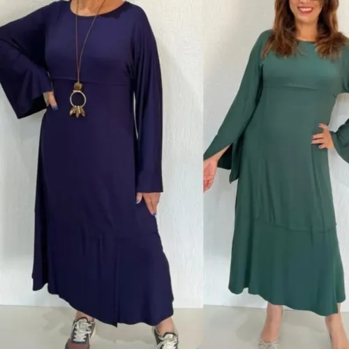 Vestido tecido malha *Novo*  verde musgo- mangas flare- tam e G,