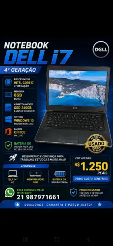 Notebook Dell i7 da 4 geração, 8gb de memória, ssd 240gb, Windows 10 , bateria ok