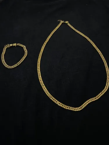Corrente + Pulseira Dourada Masculina - Estilo Cuban Link