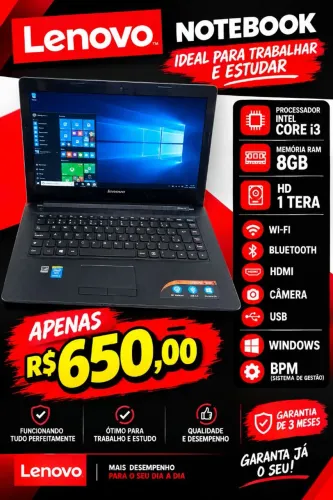 Notebook Core i3 8gb HD de 1 tera windows e pacote office