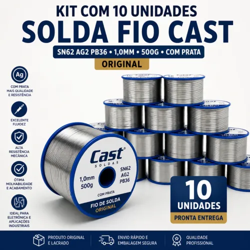 Kit com 10 Unidades - Solda Fio Cast Sn62 Ag2 Pb36 1,0 mm 500 g Original