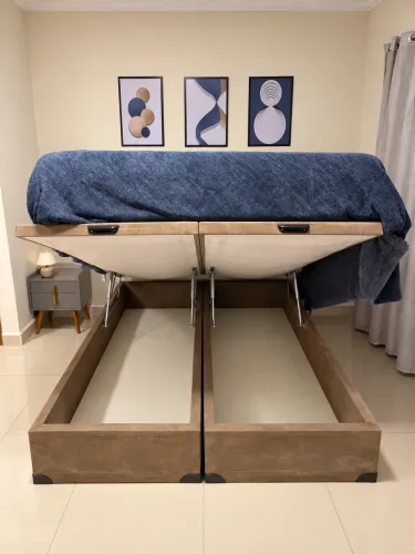 Cama Queen com Baú Duplo + Colchão Castor Silver Star Air Pocket | Excelente Estado
