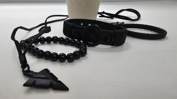 Pulseiras De Couro Masculinas Kit C/03 + Colar Tribal