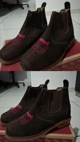Botina Country Feminina Marrom Café com Bordado Rosa - Estilo Rodeio