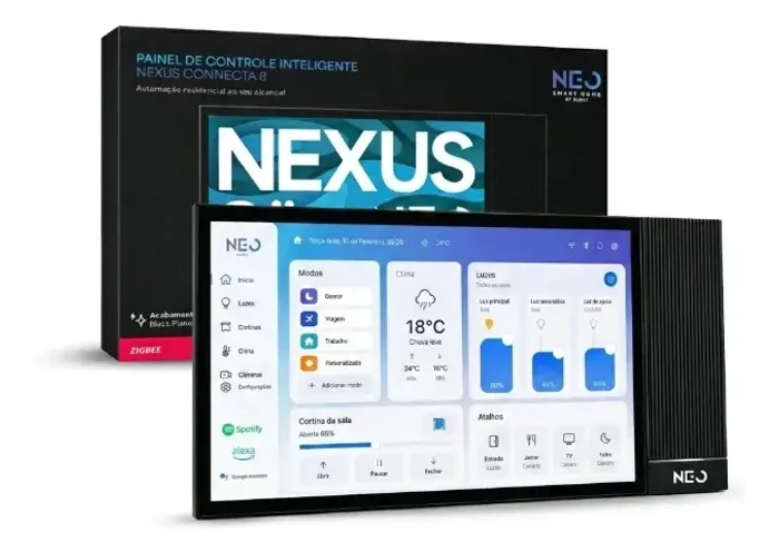 Painel Central Inteligente Wifi Com Hub Zigbee Nexus Connecta 8 Smart Life Tuya Com Alexa 