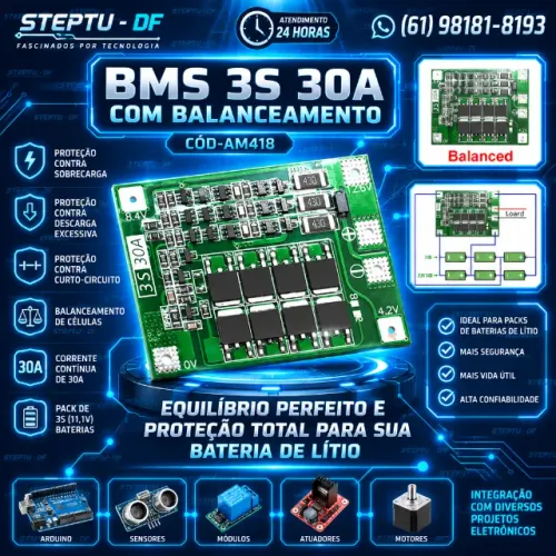 Placa Bms 3s 30a Com Balanceamento Arduino Automação COD-AM418