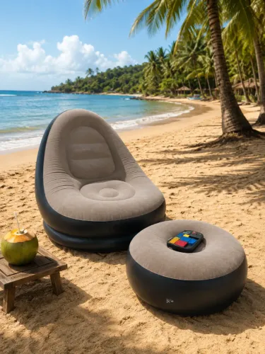POLTRONA INFLÁVEL ULTRA LOUNGE COM PUFF - CONFORTO, ESTILO E RESISTÊNCIA | SUPORTA ATÉ 100