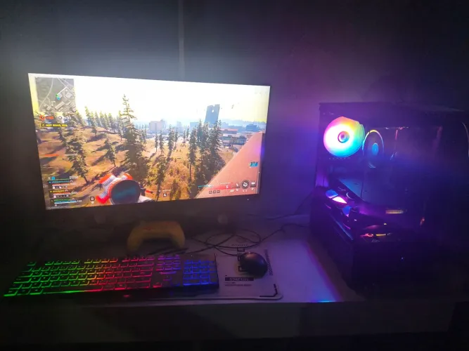 Pc gamer Ryzen 5 5500/rx580 8gb 16gb de ram roda jogos em Full HD monitor 27pol. 0,3ms