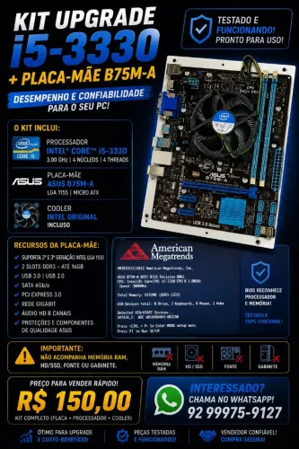 Kit i5-3330 + ASUS B75M-A + Cooler | LGA 1155 | R$ 150