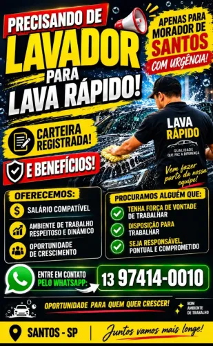 Pré Isa ajudante geral lavador de carro