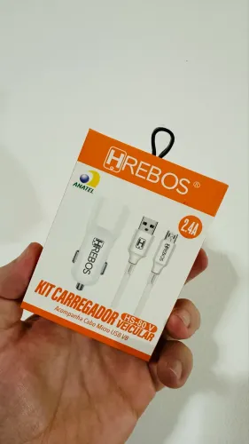 Kit Carregador Veicular Dual USB c/ Cabo Micro USB V8 HREBOS