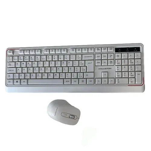 Kit Teclado e Mouse Sem Fio Wireless 2.4GHz Design Slim e Silencioso, Branco - H'Maston