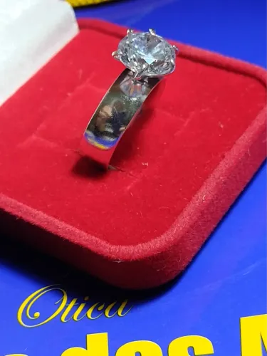 Anel Prata 950 Solitário Aro 7 mm Pedra Zircônia 10 mm 7.20 Gramas 