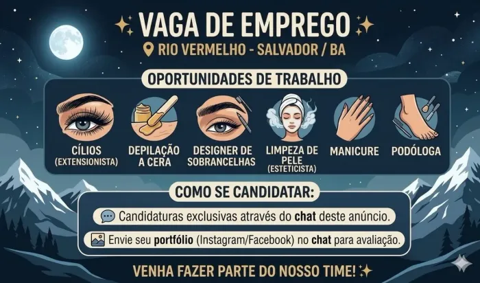 OPORTUNIDADES DE TRABALHO EM CLÍNICA DE ESTÉTICA - RIO VERMELHO, SALVADOR/BA