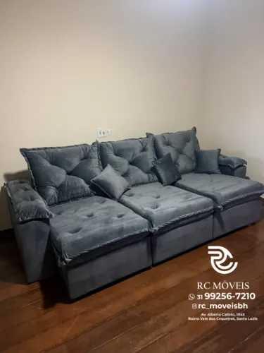 Sofá Retrátil Reclinável 2,70m Veludo D33 Grande Conforto Promoção